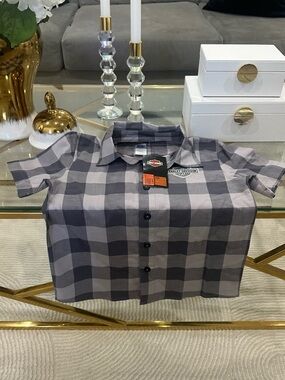 Harley-Davidson Boys' Gray Plaid Short-Sleeve Button-Down